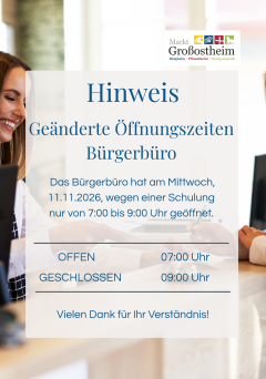 JM Geänderte Öffnungszeiten Bürgerbüro am 11.11.2026 Monitor