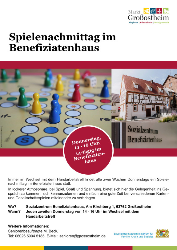 Plakat für Spielenachmittag Benehaus