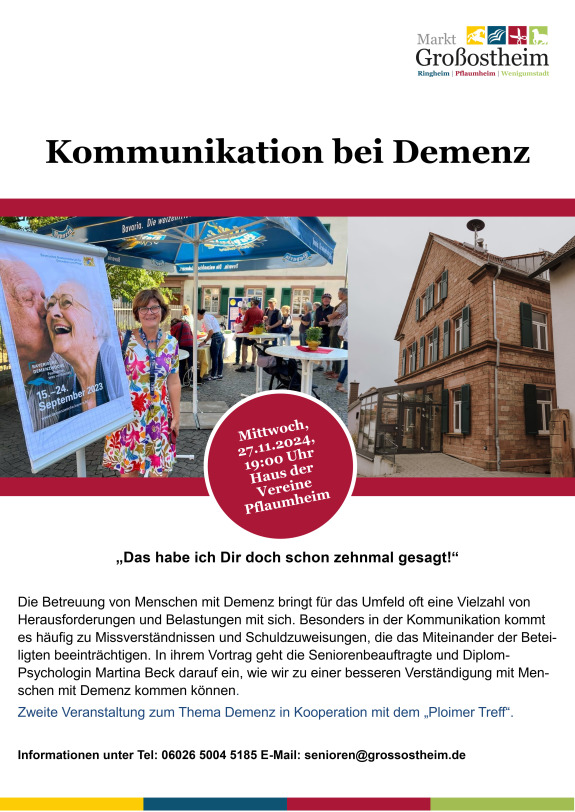 Plakat Vortrag Kommunikation bei Demenz
