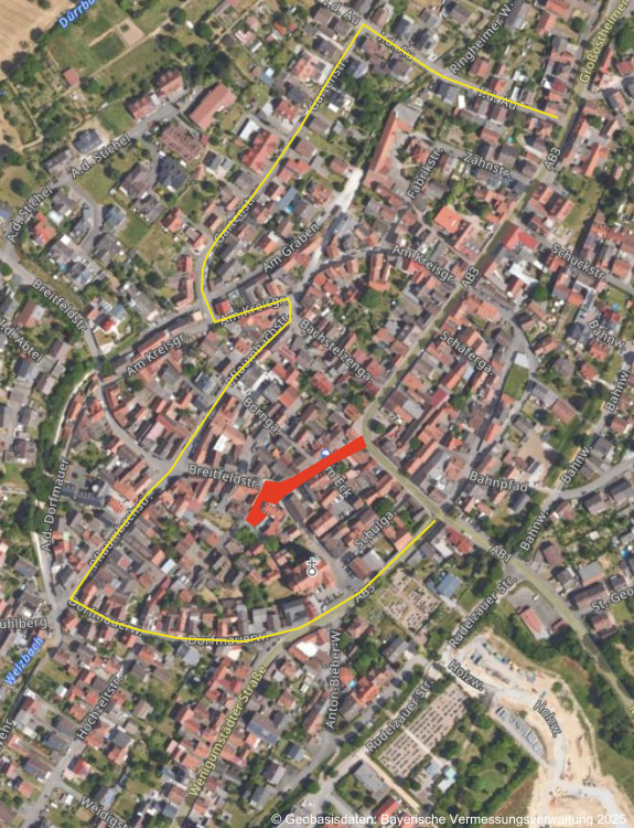 Luftbild_Bekanntmachung_Straßensperrung_wg_Kirchweih_Pflaumheim