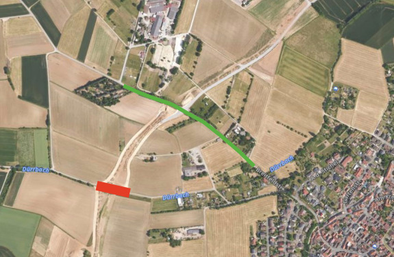 Luftbild_Bekanntmachung_Vollsperrung_Wirtschaftsweg_Dürrbach_Verkehrsfreigabe_Breitfeldstraße (OU Pflaumheim)
